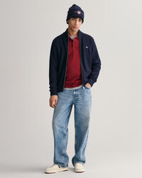 Tekstureret cardigan af bomuld med lynl&aring;s