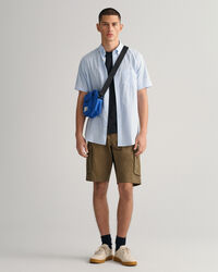 Regular fit stribet tætvævet skjorte med korte ærmer