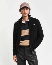 Tekstureret cardigan af bomuld med lynlås