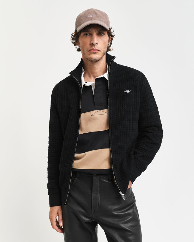 Tekstureret cardigan af bomuld med lynlås