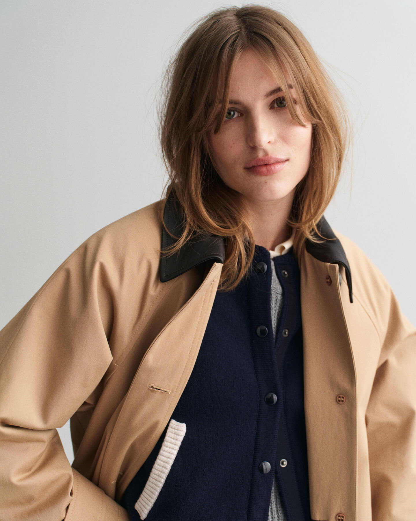 Bilfrakke med læderkrave