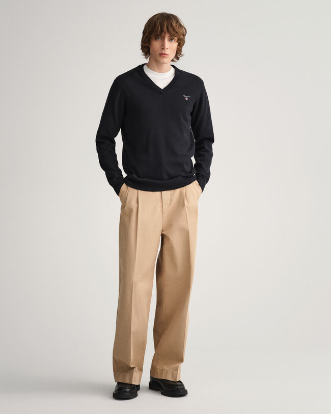 Classic sweater i bomuld med V-hals