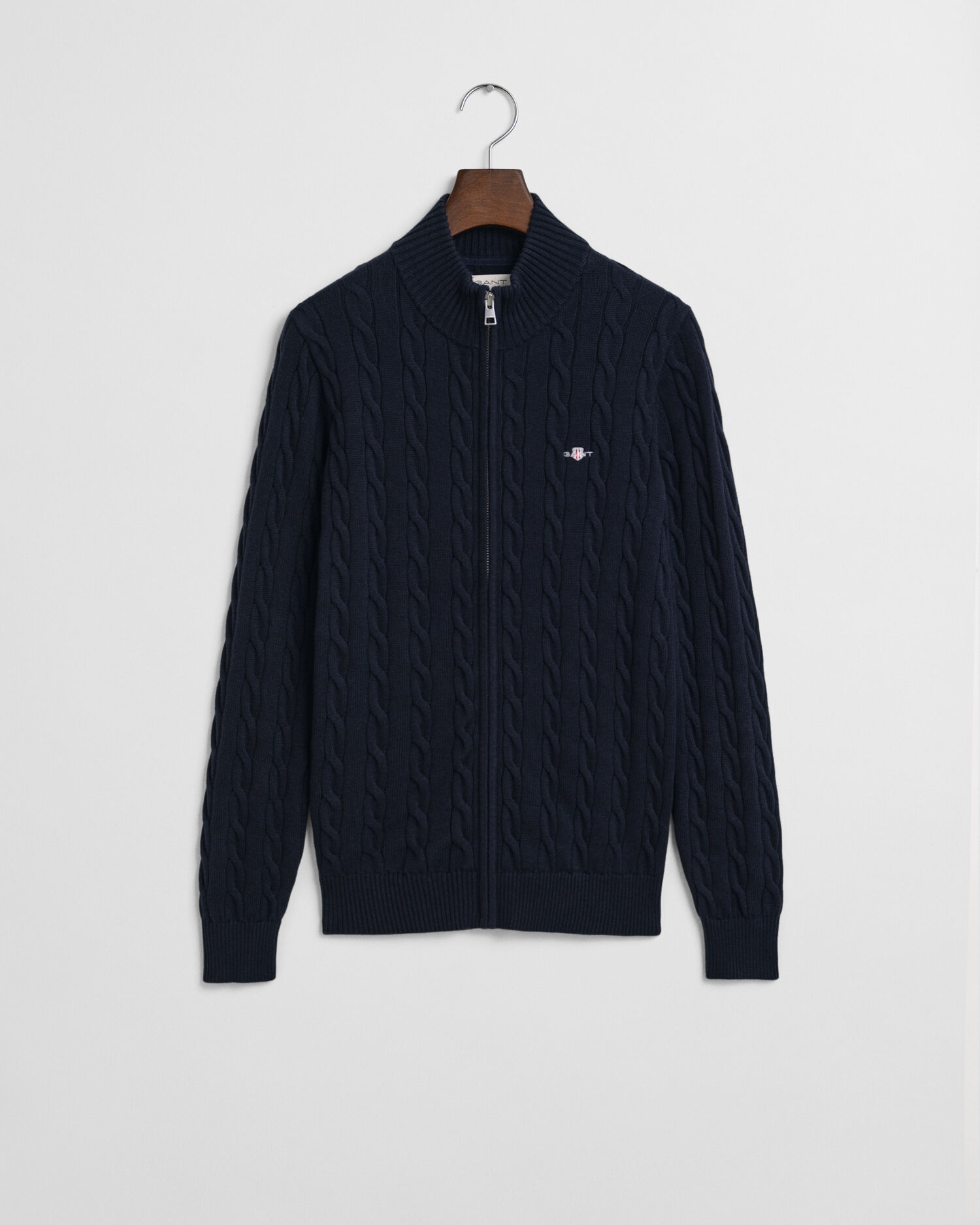 Teens kabelstrikket cardigan i bomuld med lynlås