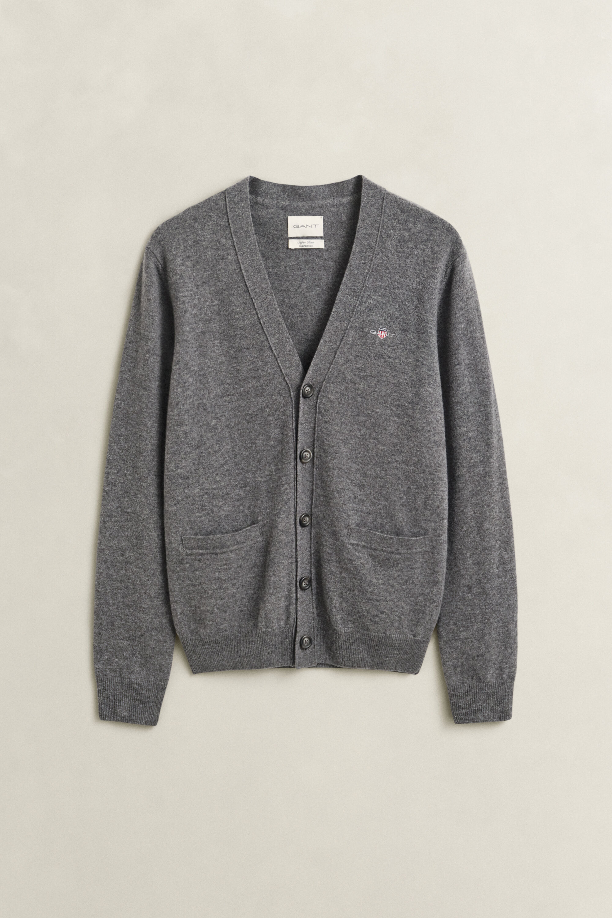 Cardigan i lammeuld med V-hals