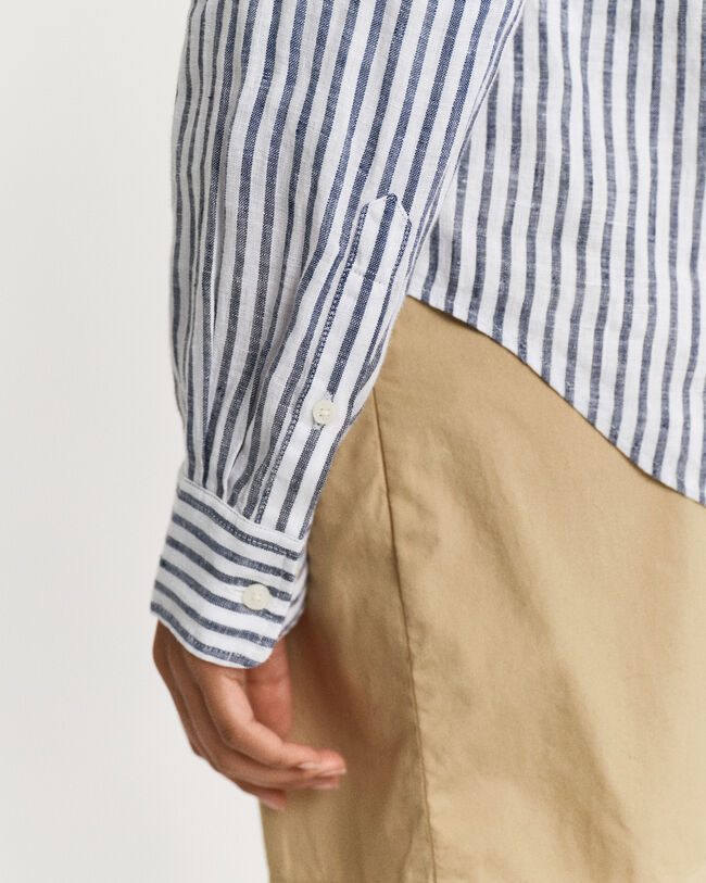 Regular fit stribet skjorte af hør