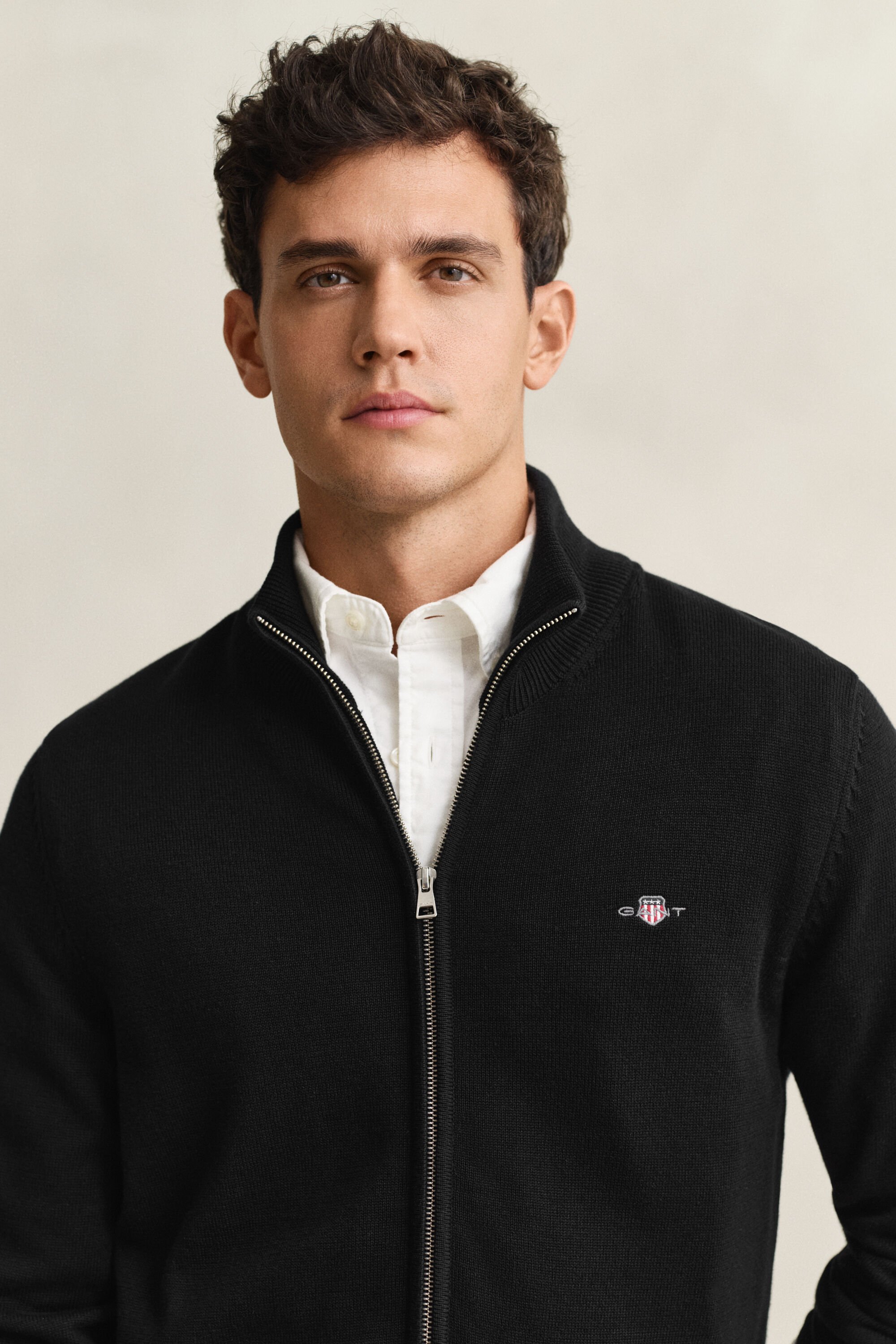 Afslappet cardigan i bomuld med lynlås