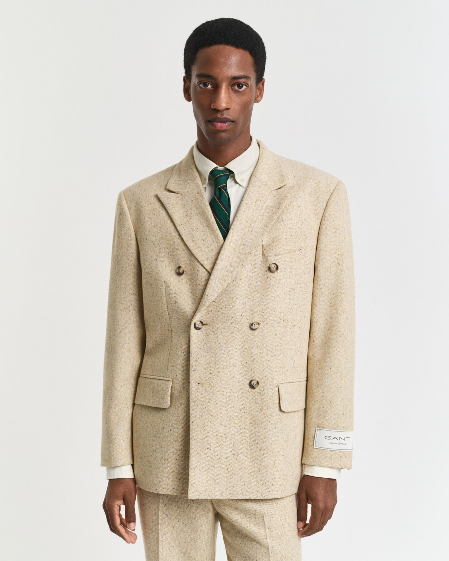 Relaxed fit jakkesæt-jakke med nister og sildebensmønster