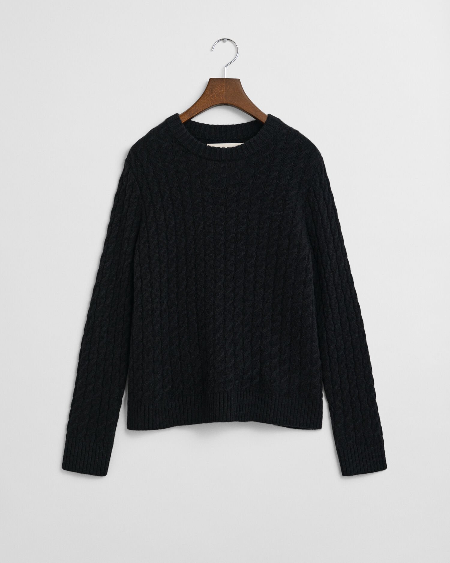 Crewneck sweater af kashmir med kabelstrik