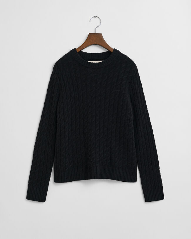 Crewneck sweater af kashmir med kabelstrik