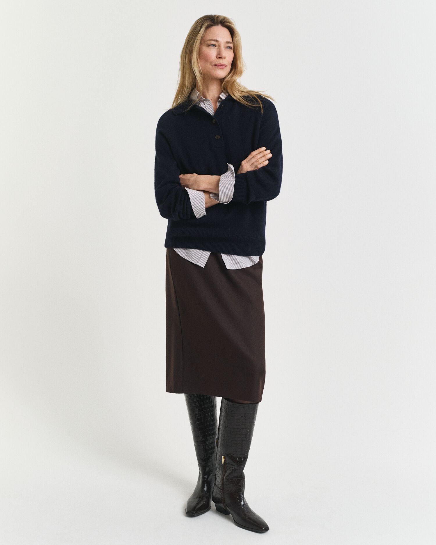 Midi pencil-nederdel i uldblanding