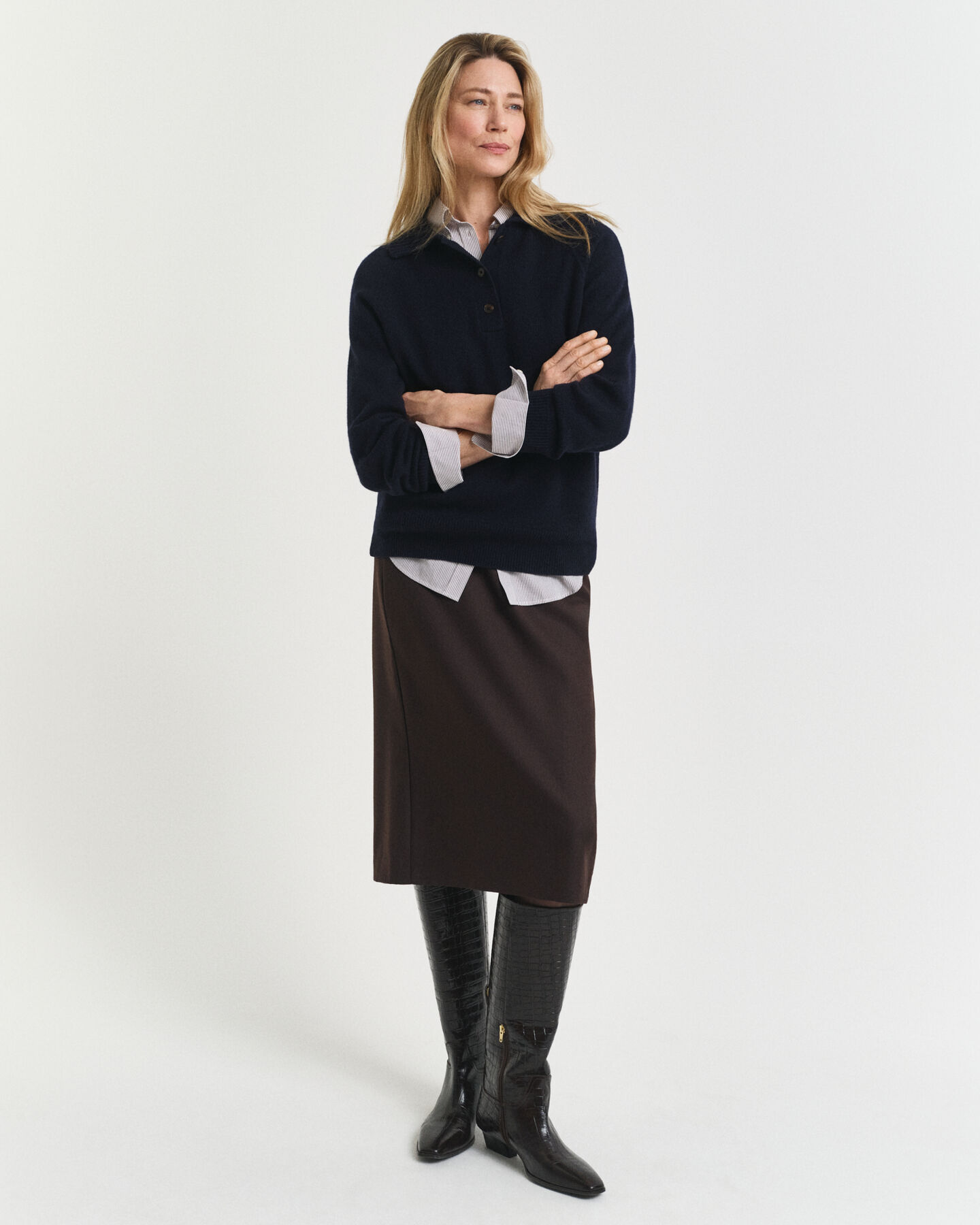 Midi pencil-nederdel i uldblanding