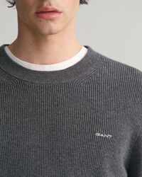 Ribstrikket crewneck sweater af bomuld og uld