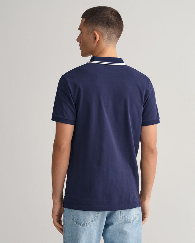 Piqu&eacute; poloskjorte med stribet kontrastfarvet krave