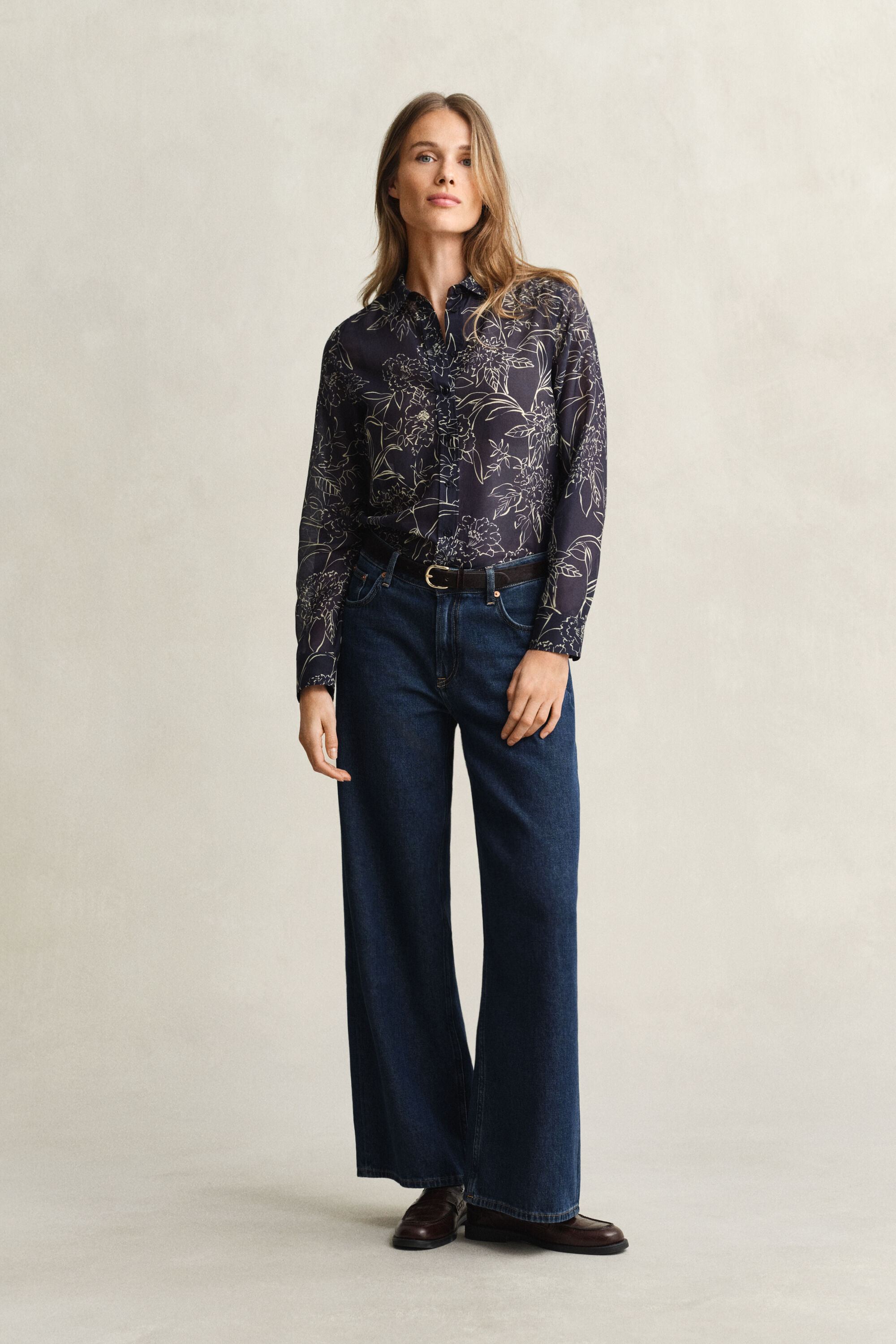 Regular fit bomuldssilkeskjorte med Floral-tryk