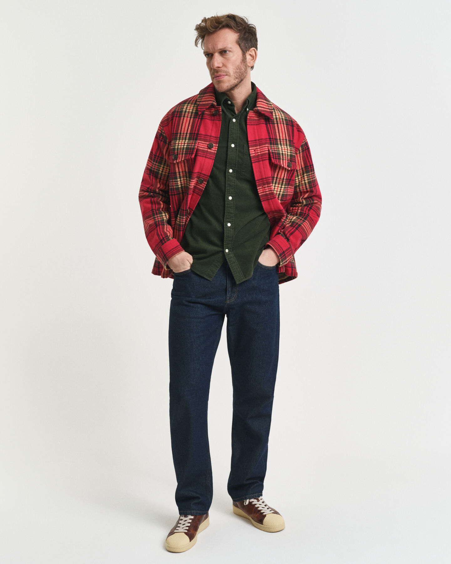 Regular fit skjorte af jernbanefløjl