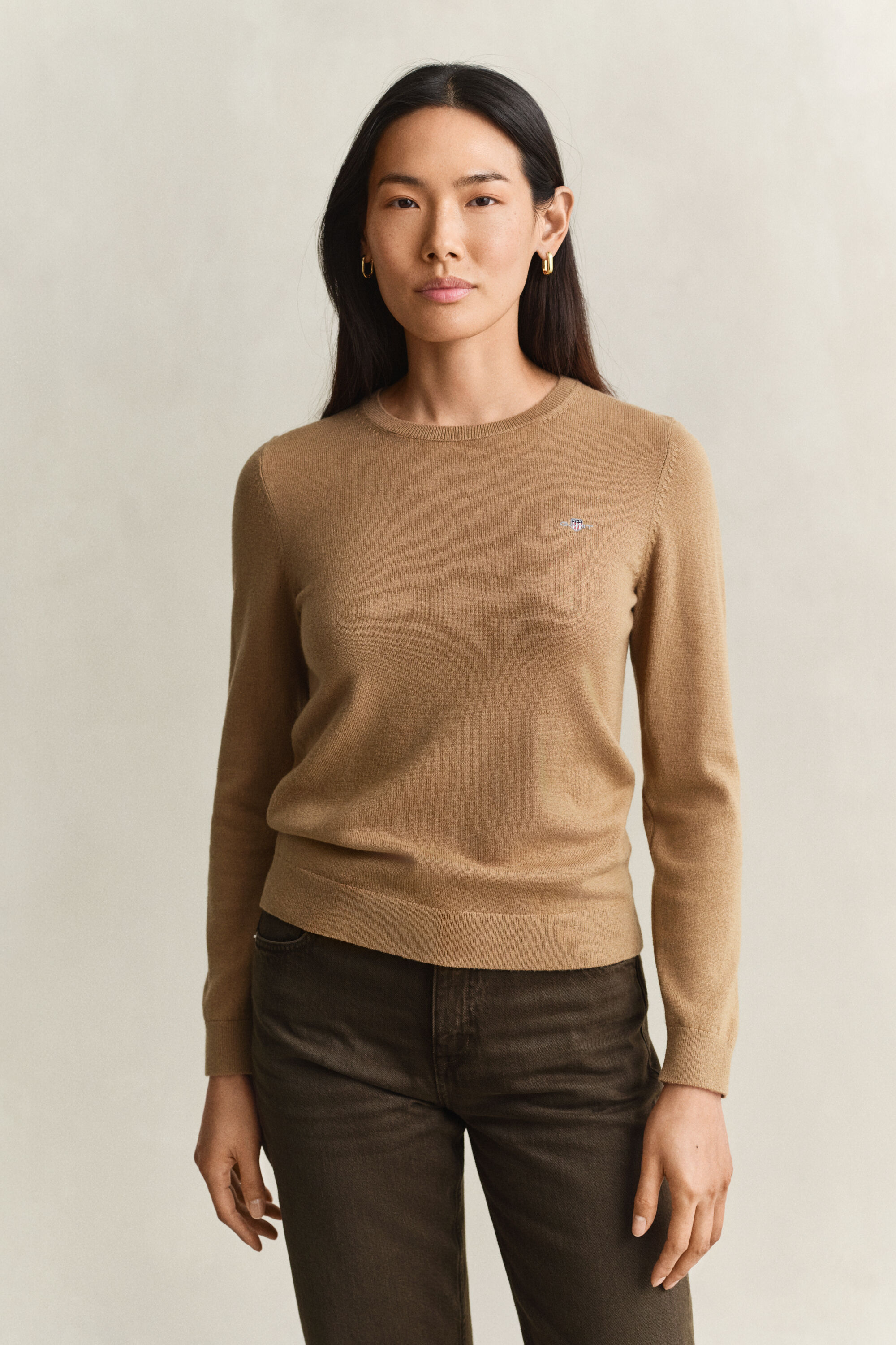 Crewneck sweater i uld og bomuld