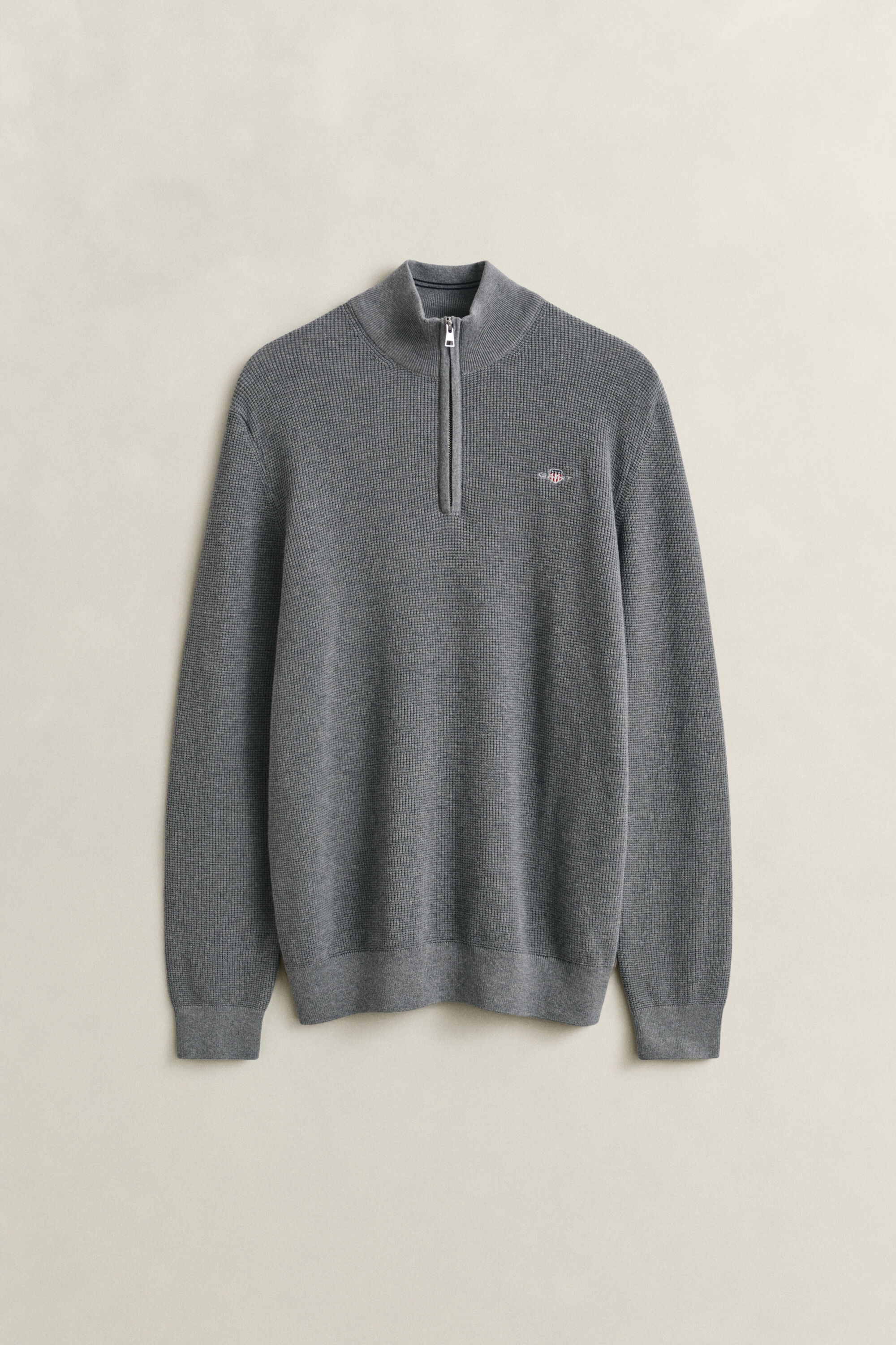Tekstureret sweater af bomuld med halv lynlås