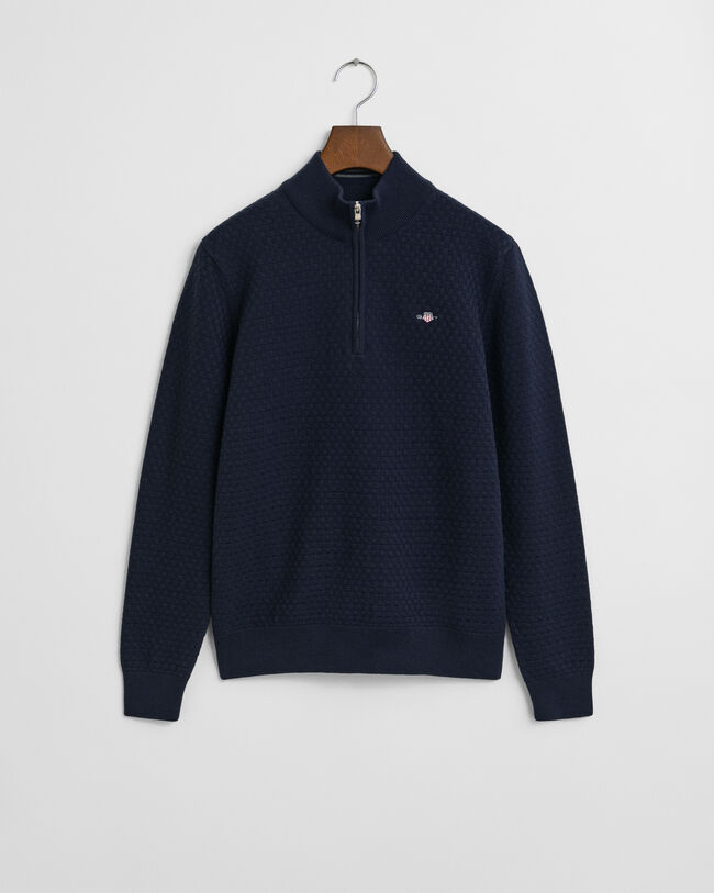 Teens sweater med mikrotekstur og halv lynlås