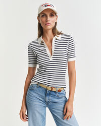 Stribet strikket Rugger med ribstrik og korte ærmer