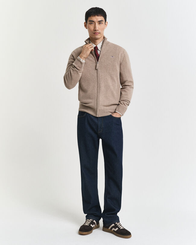 Cardigan af ekstra fin lammeuld med lynlås