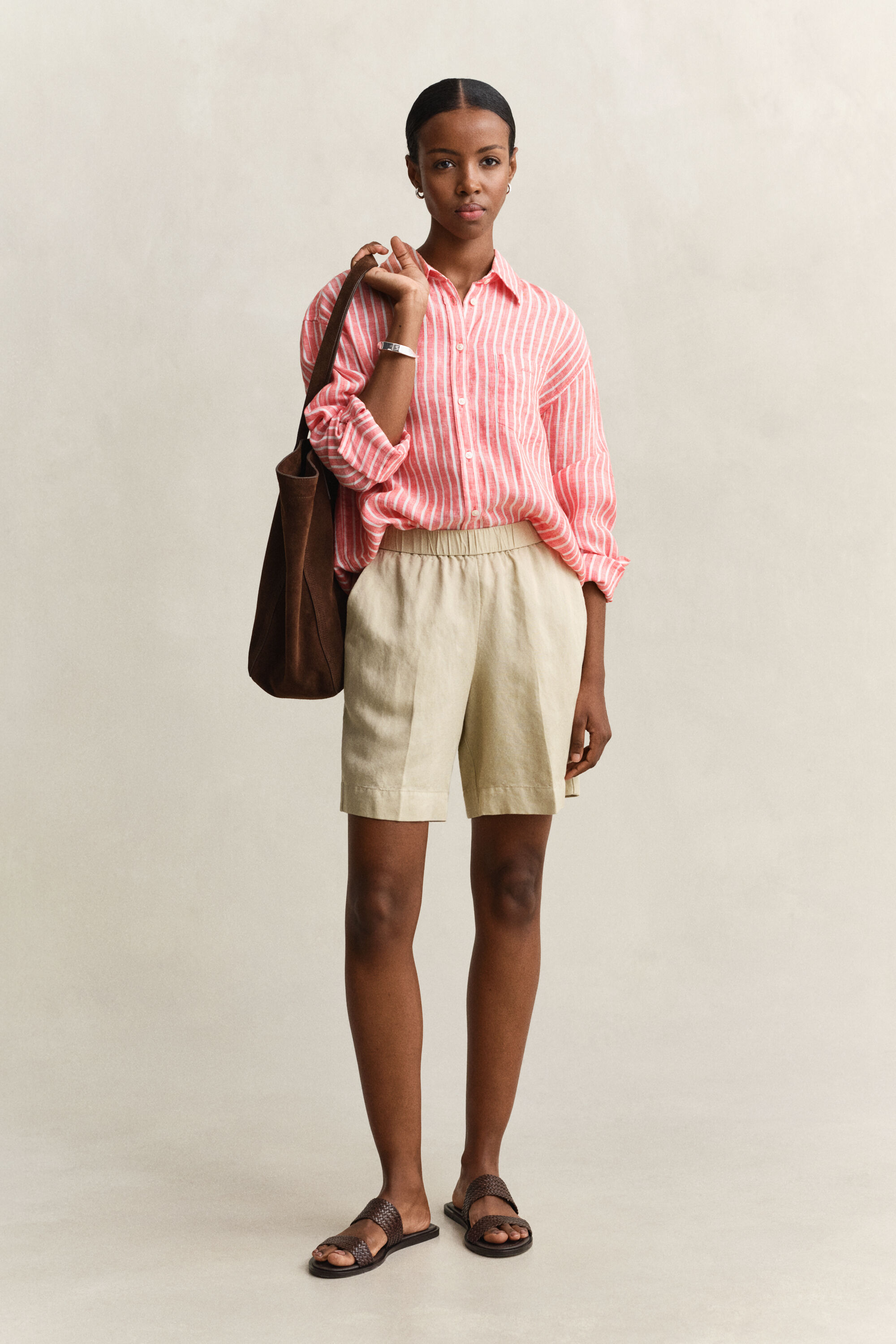 Relaxed fit stribet skjorte af hør