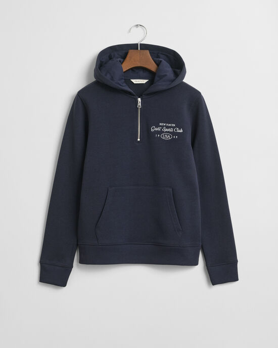 Teen Girls hættetrøje med Sports Club-grafik og halv lynlås