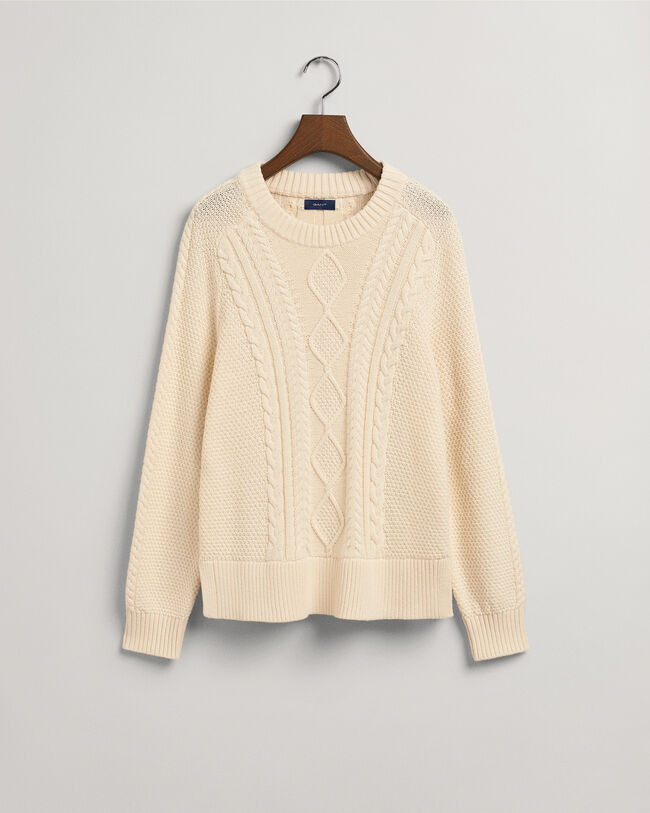 Crewneck sweater med kabelstrik