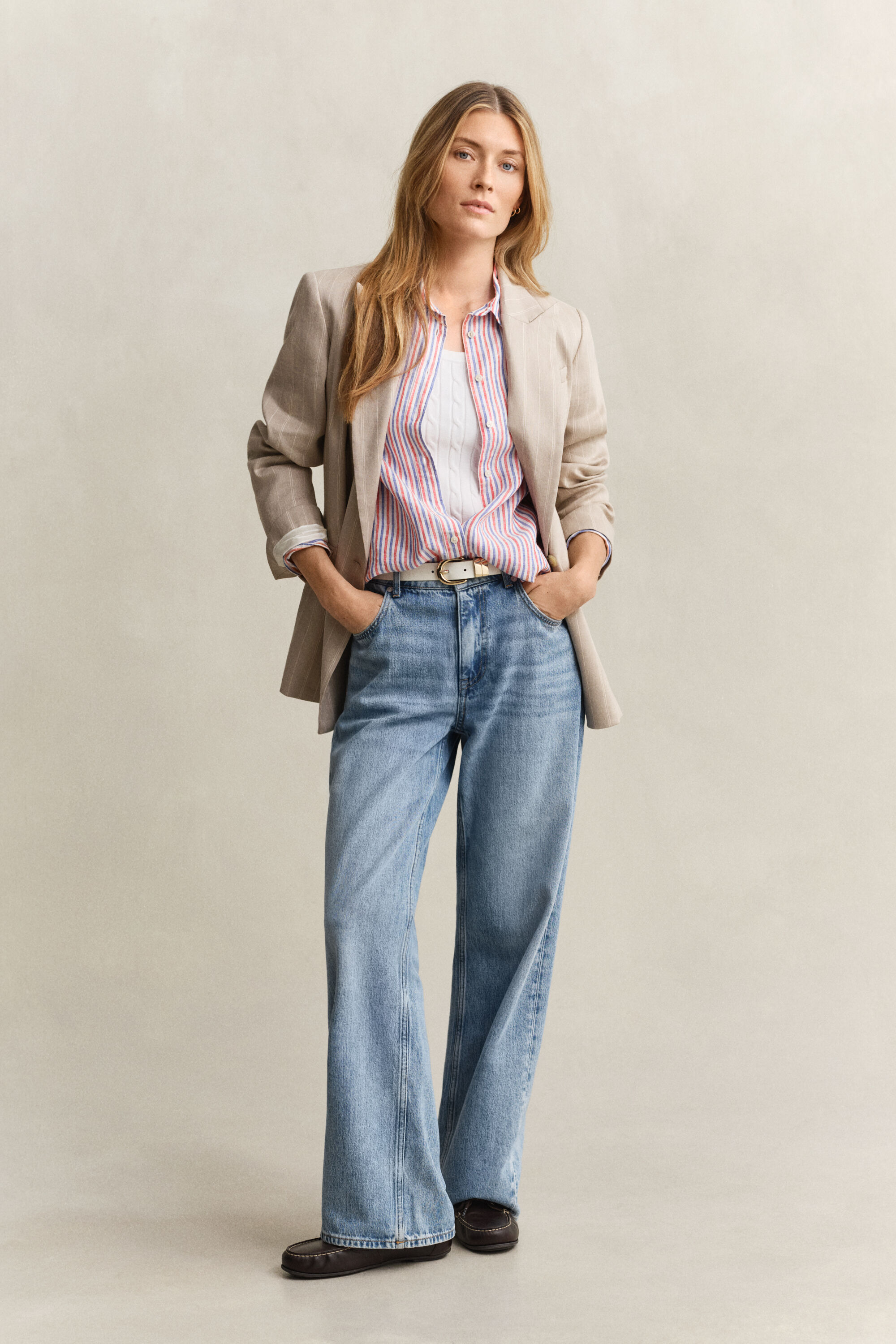 Regular fit stribet skjorte af hør