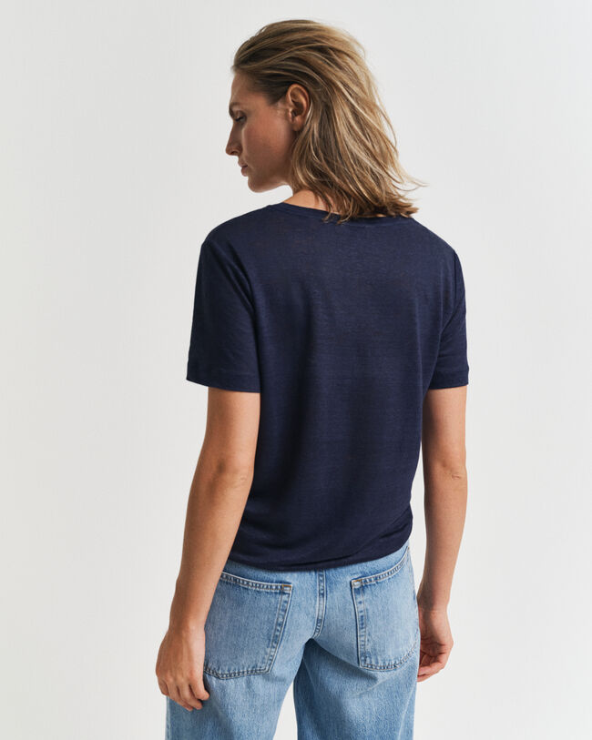 T-shirt af h&oslash;r med V-hals