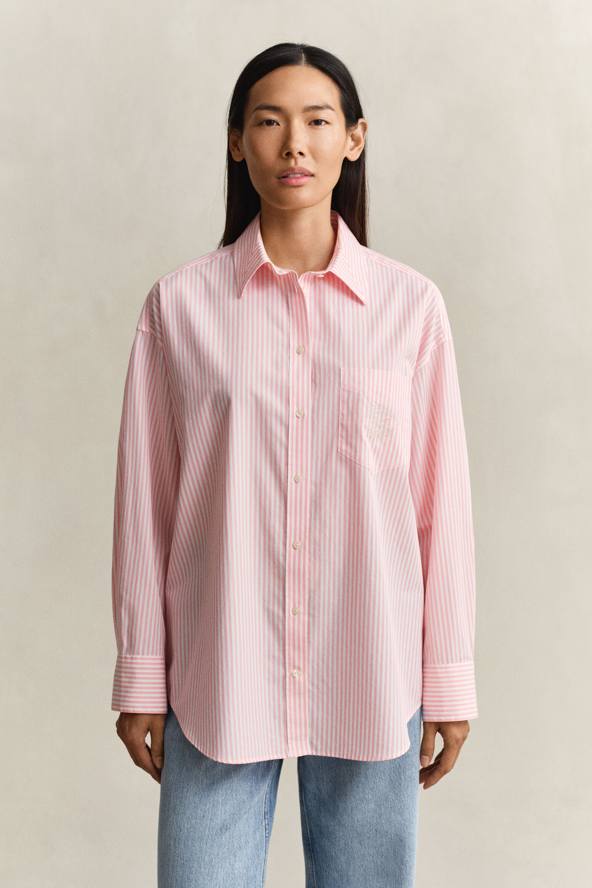 Oversize klassisk poplinskjorte med striber