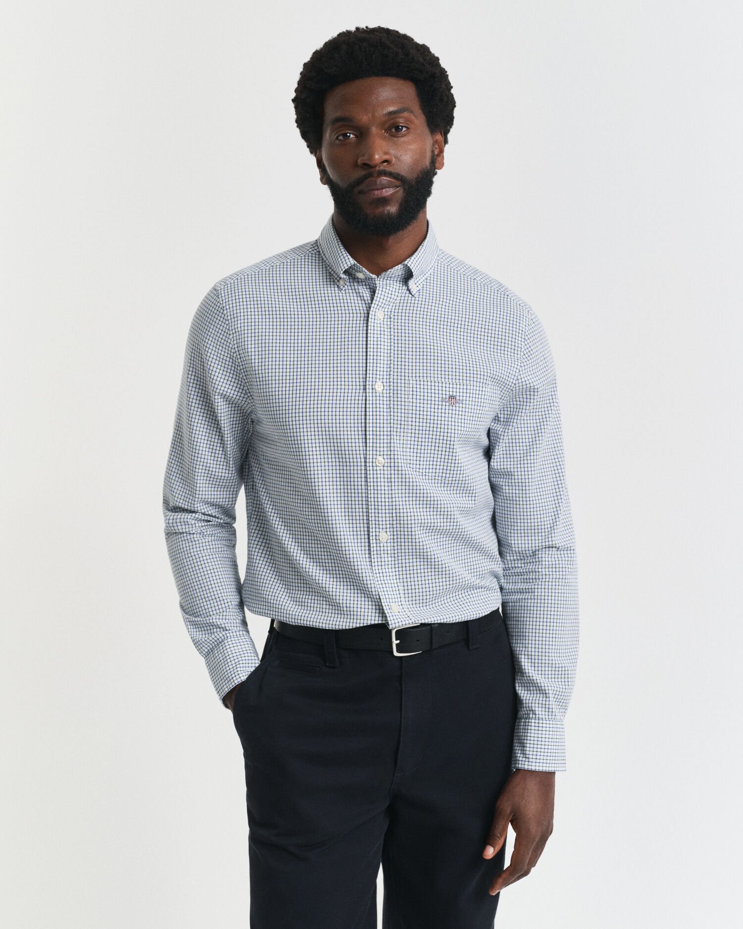 Regular fit klassisk poplin-skjorte med mikrotern