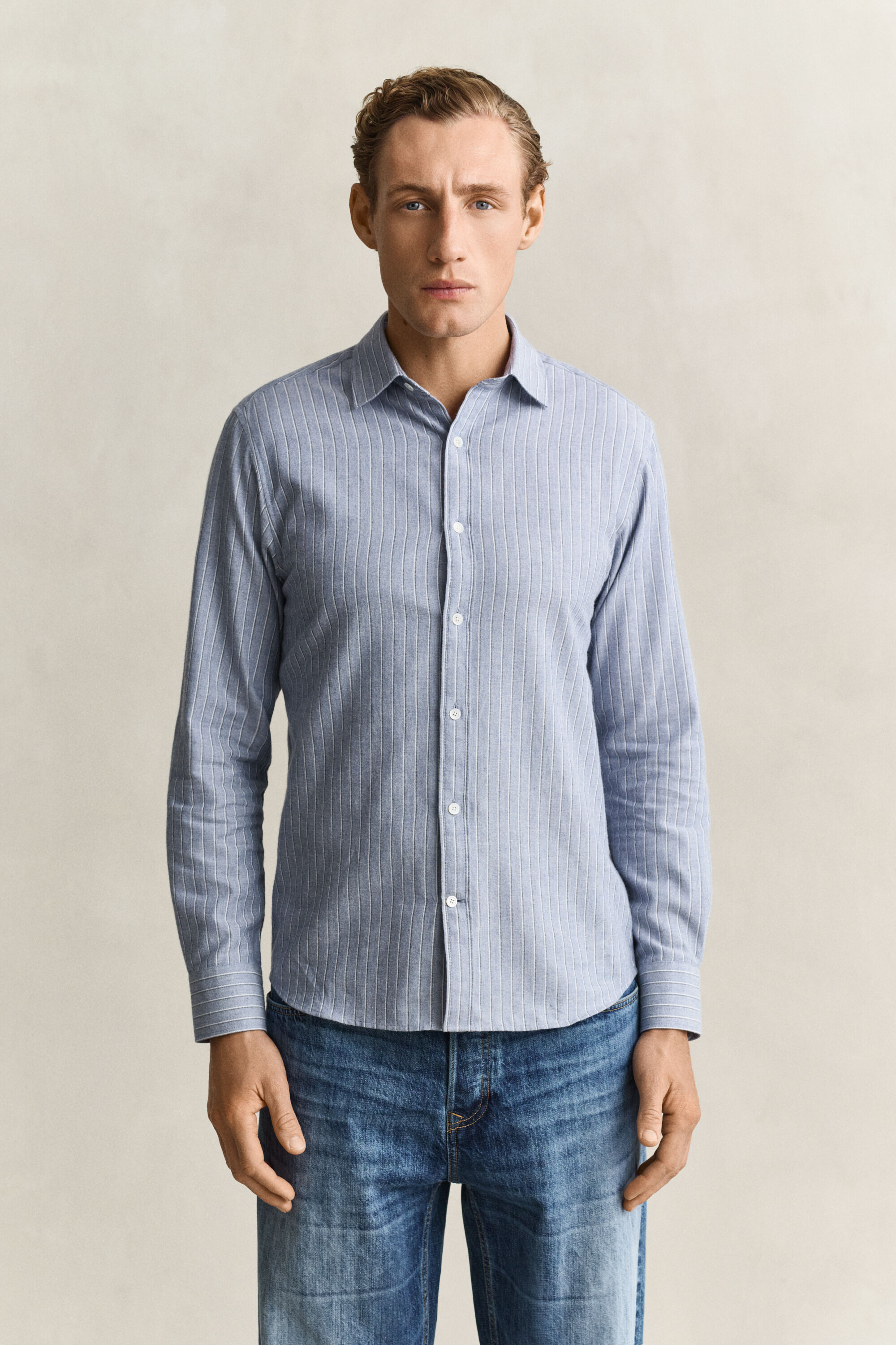 Stribet melangeskjorte i flannel