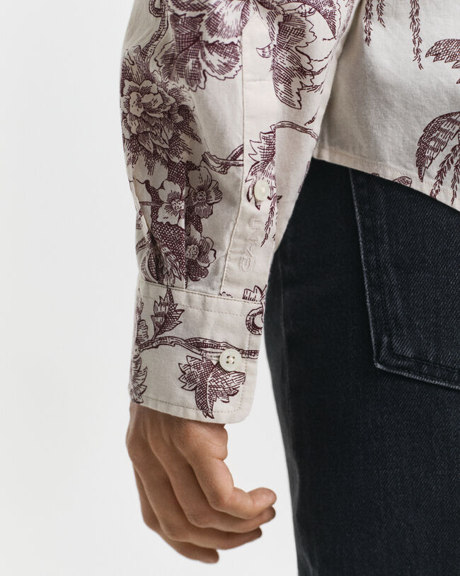 Regular fit skjorte af bomuldsvoile med træ-tryk