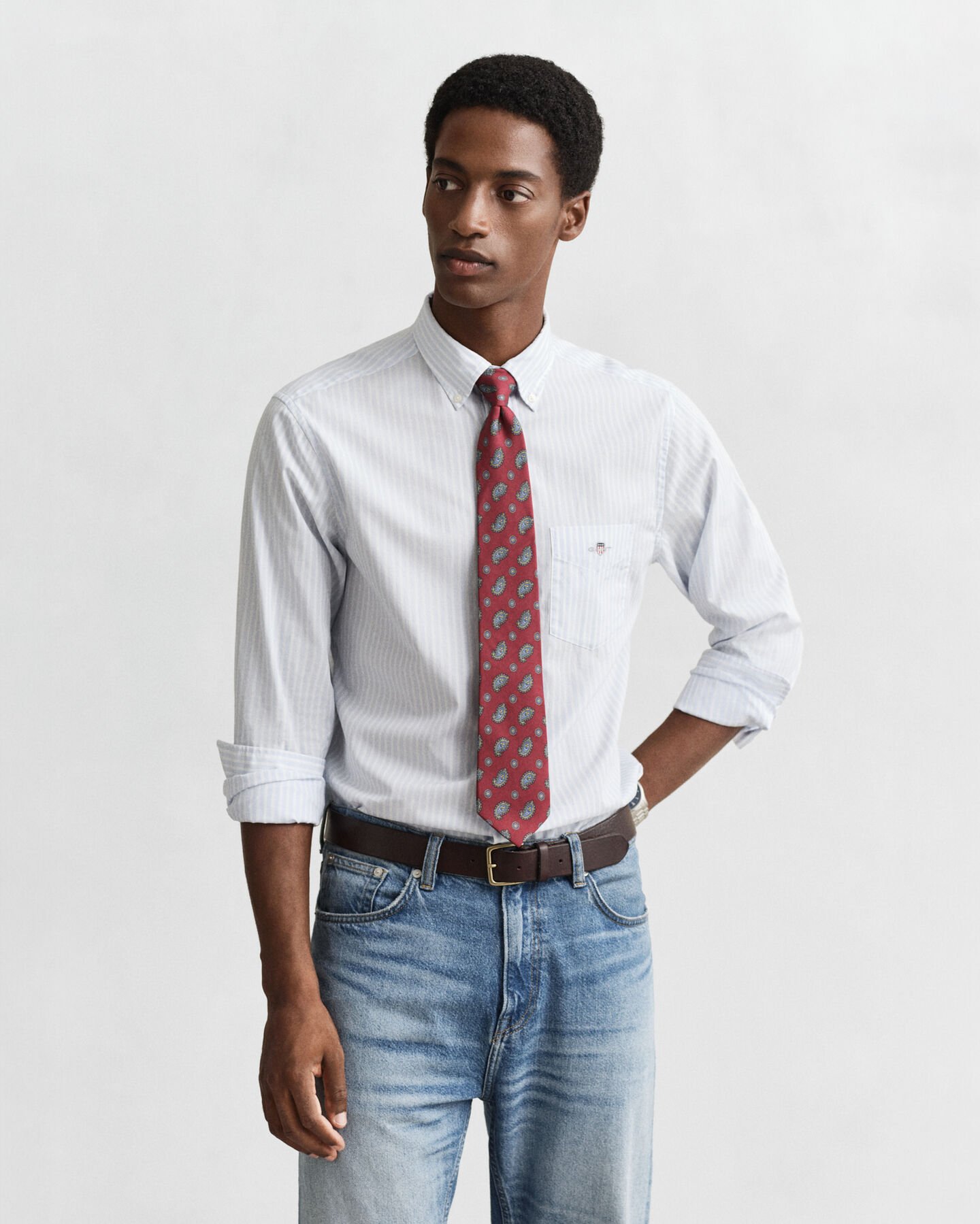 Regular fit klassisk stribet poplin-skjorte