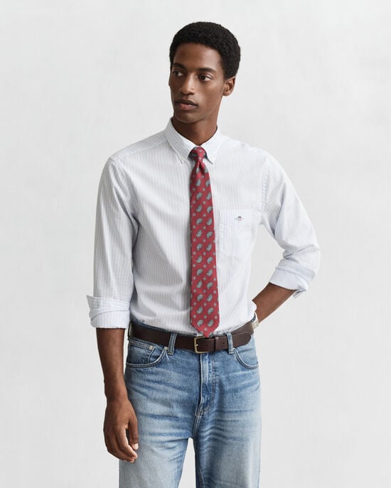 Regular fit klassisk stribet poplin-skjorte