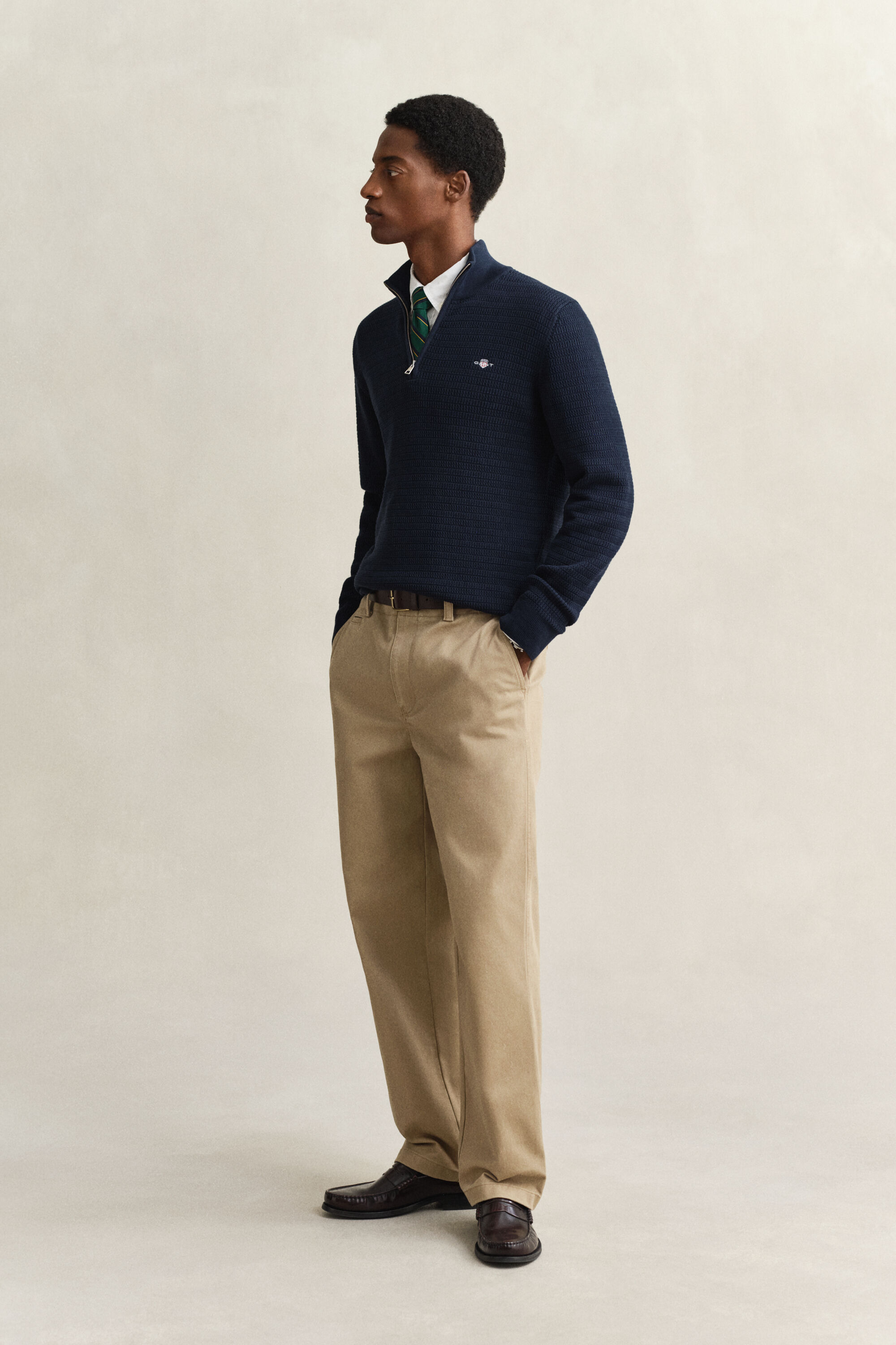 Mini kabelstrikket sweater med halv lynlås