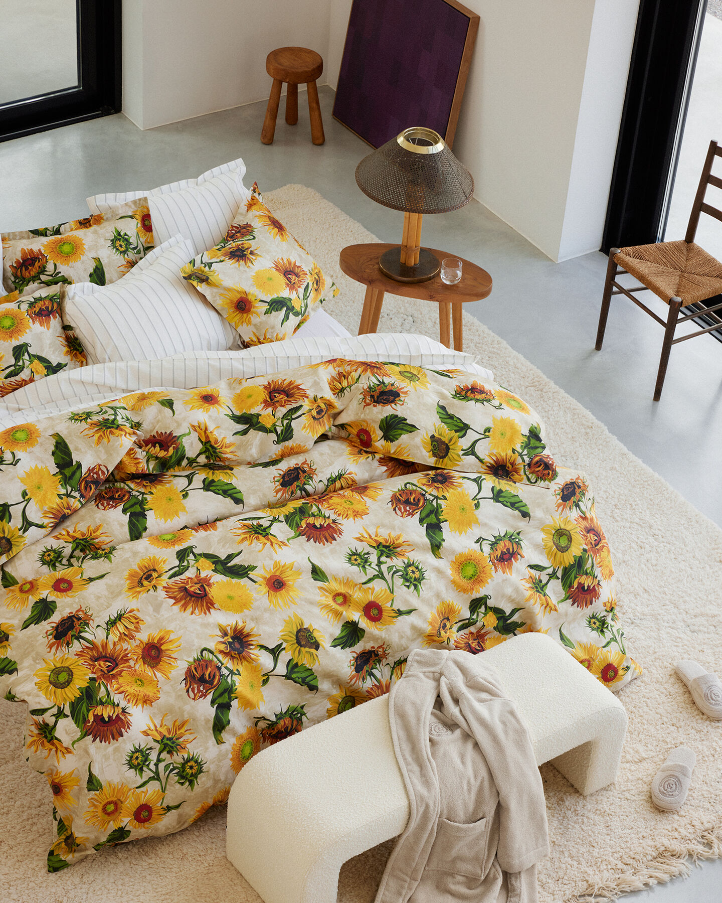 Dobbelt dynebetræk med Sunflower-tryk