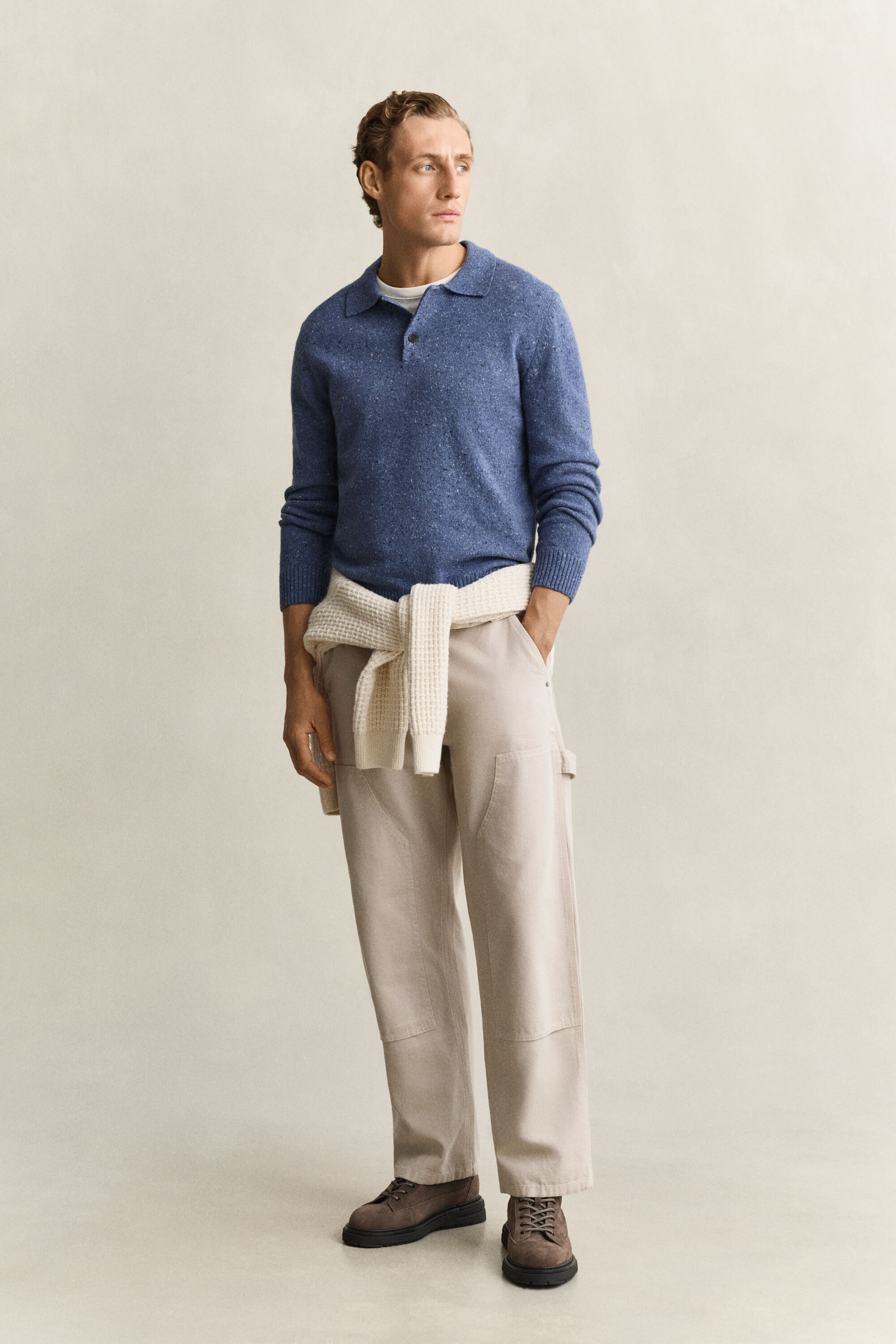 Polosweater i uldblanding med nister
