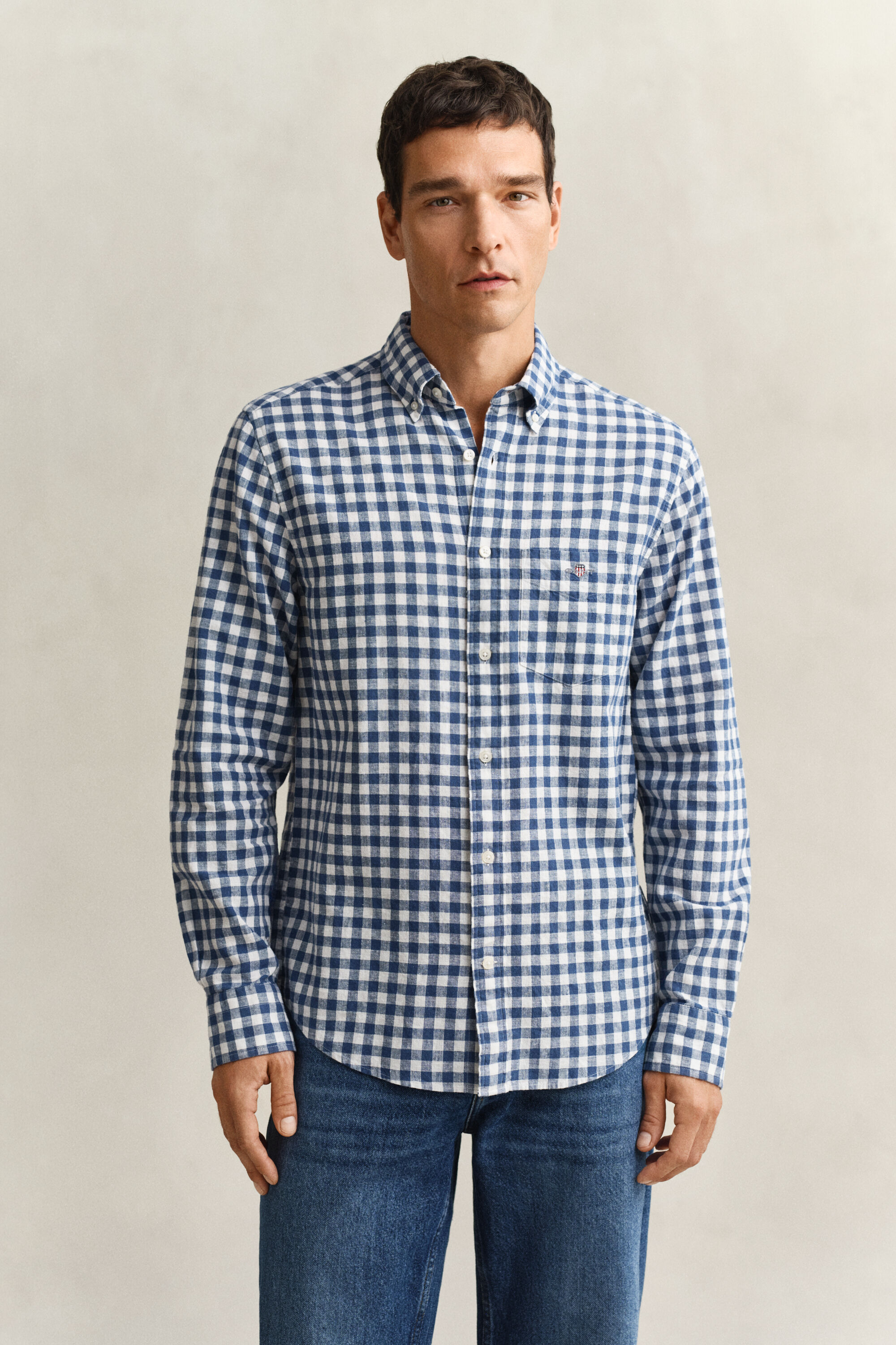 Gingham skjorte af hørblanding