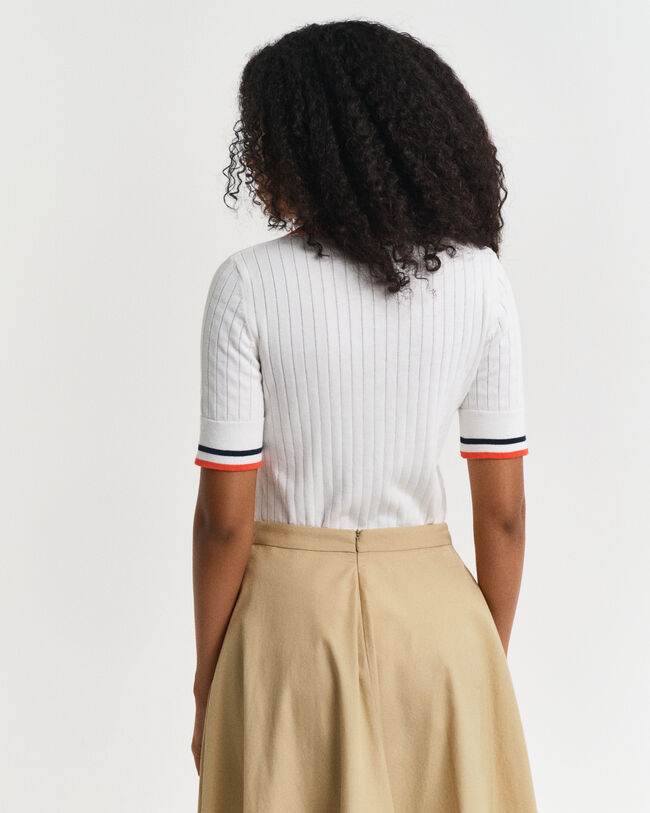 Kontrastfarvet Rugger med ribstrik og korte ærmer