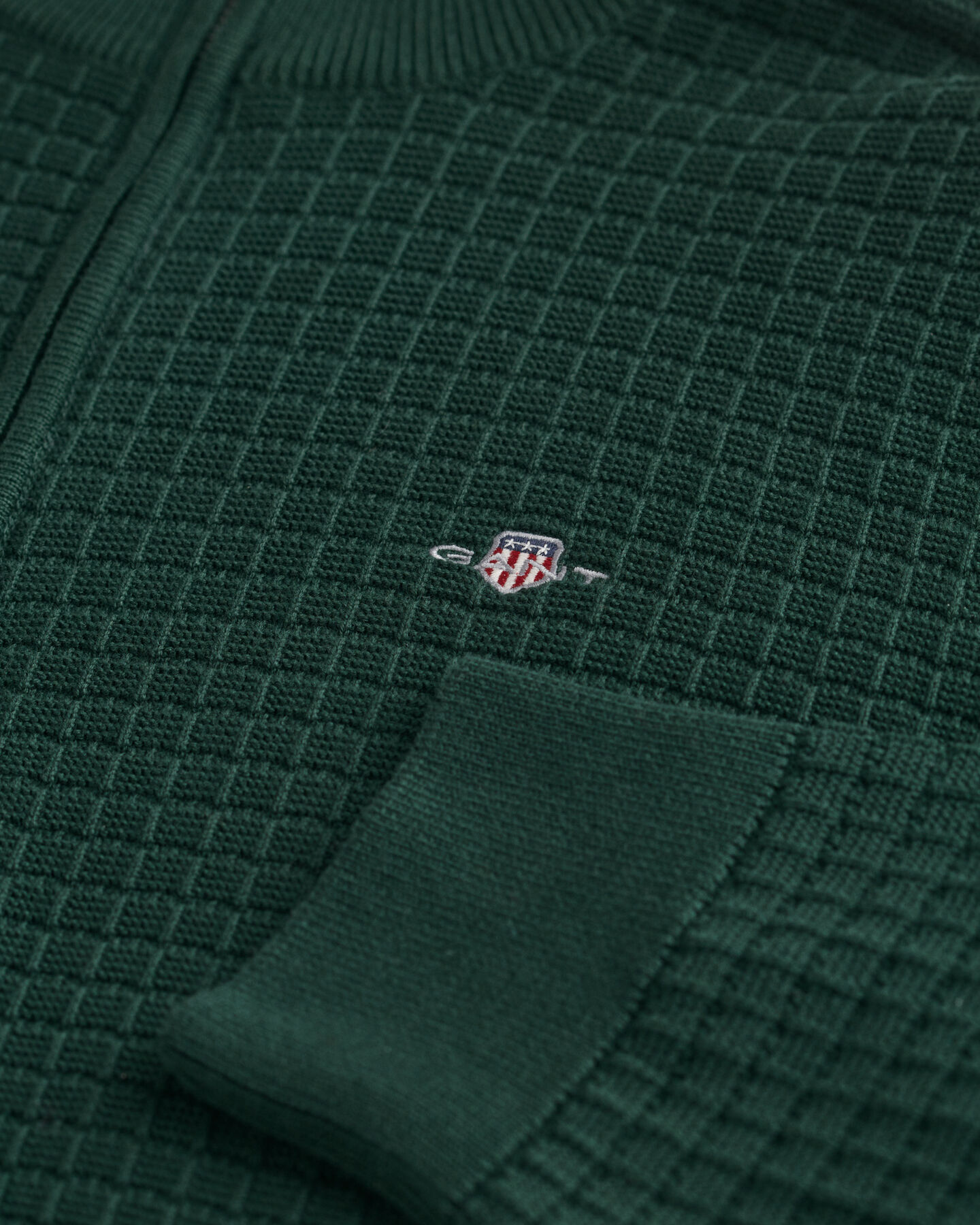 Tekstureret cardigan af bomuld med lynl&aring;s