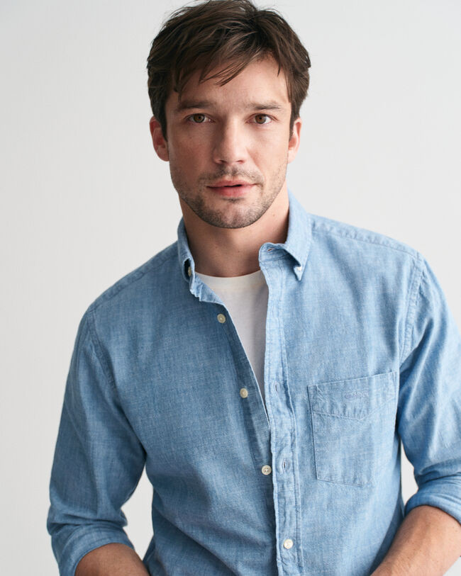 Regular fit indigo chambray skjorte