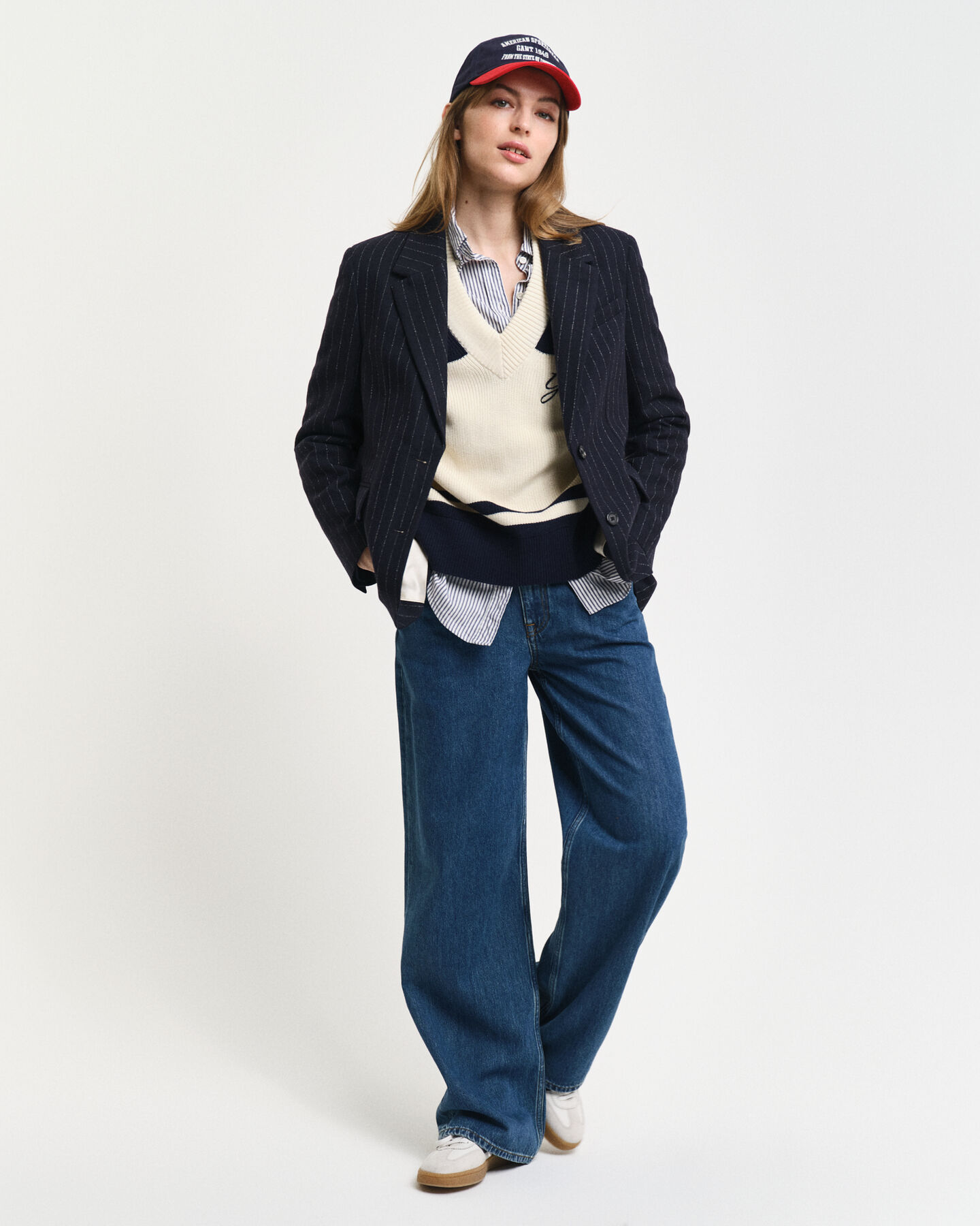 Regular fit blazer med nålestriber