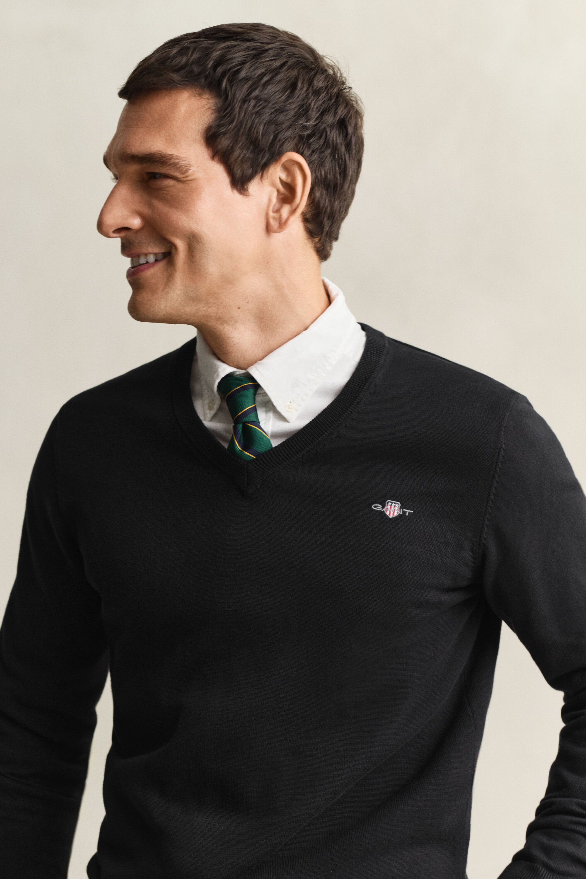 Klassiske sweater i bomuld med V-hals