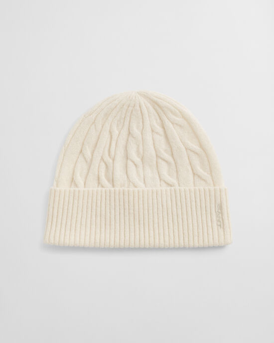 Kabelstrikket beanie i uld