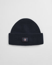 Ribstrikket beanie af bomuldsblanding