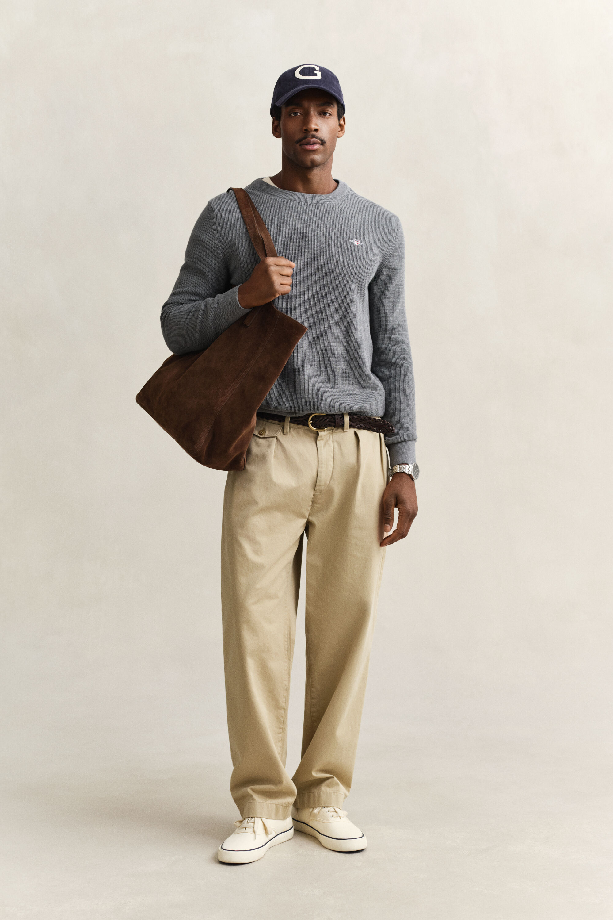 Tekstureret crewneck sweater af bomuld