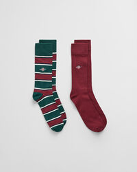 2-Pack Shield stribede og ribstrikkede sokker