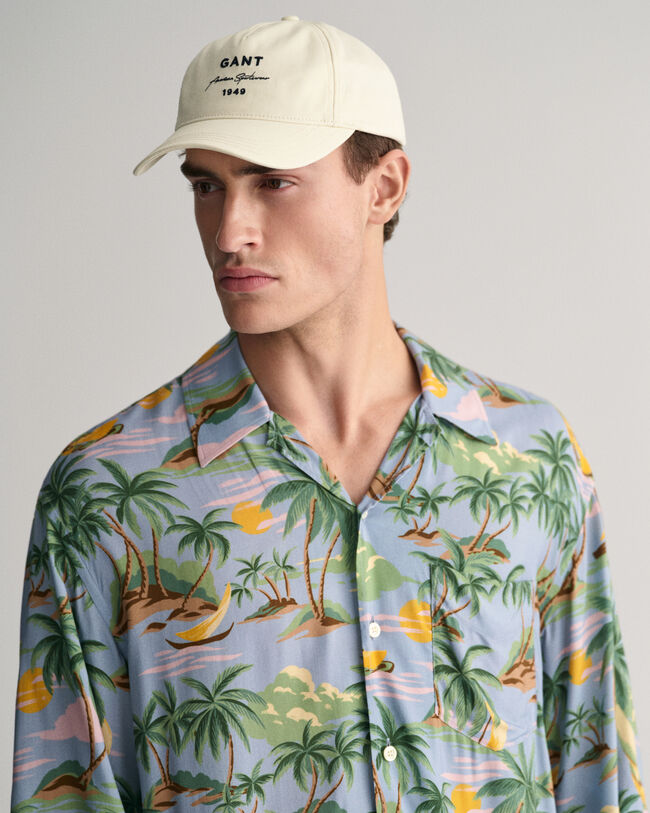 Relaxed Fit Hawaiian Print skjorte med korte ærmer