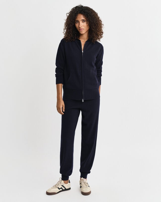 Hættetrøje af ekstra fin lammeuld med lynlås